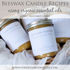 beeswax candle recipes using organic essential oils - free printable labels for candles