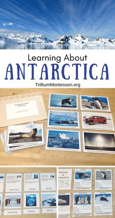 an article about antarctica is displayed on a table with the title, learning about antarctica