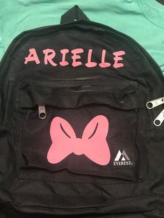 We can put your child's name on their backpack and personalize it with their favorite cartoon character. The picture shows a "Minnie mouse" bow. Disney Minnie Mouse Standard Backpack, Minnie Mouse Standard Backpack For School, Minnie Mouse Standard School Backpack, Cute Minnie Mouse Backpack For School, Minnie Mouse Backpack For Back To School, School Backpack With Minnie Mouse Design, Back To School Minnie Mouse Backpack, Back To School Minnie Mouse Standard Backpack, Minnie Mouse Bow