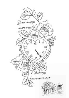 a drawing of a clock with roses on it