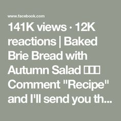 141K views · 12K reactions | Baked Brie Bread with Autumn Salad 🎃🧀🥖

Comment "Recipe" and I'll send you the full recipe! 

I had a hard time naming this recipe, but I had the opposite problem when it came to polishing off every piece. This was FANTASTIC and so easy to make. It feels kinda fancy and elevated but simple. I will absolutely make this for fall parties and it’s already on my thanksgiving menu. Save it and give it a try! 

Here’s what you need 👇
* Ciabatta Bread sliced open 
* Pumpkin Butter
* Brie Cheese sliced thin 

Autumn Salad Mixture 
* Arugula 
* Honey Crisp Apple cubed 
* Dried Cranberries 
* Pepitas 
* Candied Pecans 

Dressing 
*Olive Oil
* Apple Cider Vinegar 
* Honey or maple syrup
* Dijon Mustard 
* Salt 
*Black Pepper 
*Dried Thyme 

https://www.bonappeteach.com Baked Brie Bread, Brie Bread, Honey Crisp Apple, Honey Crisp, Fall Parties, Dinner For 2, Vinegar And Honey, Dried Thyme, Crisp Apple