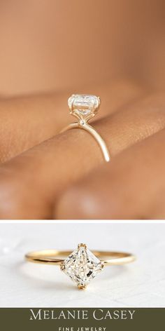 14k Gold Asscher Cut Promise Ring, Refined 14k Gold Solitaire Wedding Ring, Minimalist 14k Gold Wedding Ring With Prong Setting, Minimalist 14k Gold Radiant Cut Wedding Ring, Minimalist Asscher Cut Solitaire Wedding Ring, 14k Gold Solitaire Diamond Ring With Radiant Cut, 14k Gold Radiant Cut Solitaire Wedding Ring, Delicate Solitaire Ring With Round Band For Wedding, Delicate Diamond Wedding Ring With Prong Setting