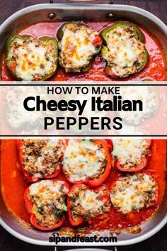 how to make cheesy italian peppers in a pan with the title above it