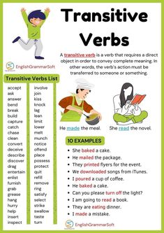 a poster with words and pictures to describe the different types of verbs in english