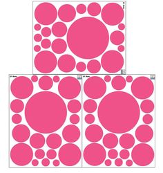 pink polka dot stickers are shown in three different sizes