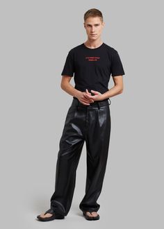 Baker Faux Leather Pants - Black Black Wide-leg Pants With Five Pockets, Chic Leather Bottoms For Streetwear, Black Leather Pants With Five Pockets, Chic Leather Pants For Streetwear, Black Leather Wide-leg Pants, Black High-waisted Leather Pants, Baggy Leather Pants, Paris Store, 2023 Color