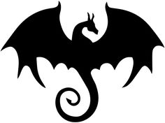 a black and white silhouette of a dragon with its wings spread out to the side