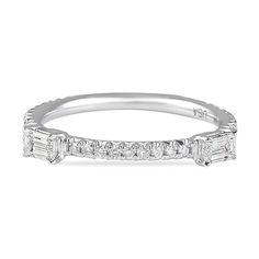 Super Stackable Ring : Match emerald cut diamonds set horizontally on the top half of a 14k white gold pave wedding band; great for stacking with various wedding bands or your engagement ring Gold Pave Wedding Band, Pave Wedding Band, Pave Wedding Bands, Emerald Cut Diamond, Gold Ring Stack, Antique Diamond, Stackable Ring, Emerald Cut Diamonds, Stackable Rings