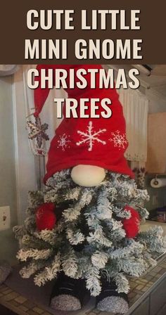 a christmas tree that has been decorated with snowflakes and red hats on it