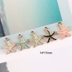 The price is for 6 pcs. Single one Size about: 14x17mm Metal Starfish Charm Jewelry, Starfish Pendant, Charms Bracelet, Enamel Charms, Gold Enamel, How To Make Earrings, Bracelet Necklace, Infinity Bracelet, Jewelry Findings