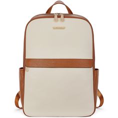 High Quality -- The backpack is made of Genuine Leather and durable lining. Smooth U-zip allowed easy access. Adjustable straps are comfy that wouldn't dig into your shoulder.    Structure -- 2 main pocket,4 inner pocke,2 pen pocket,1 inner zipper pocket,1 laptop pocket,1 front zipper pocket,1 rear zipper pocket and 2 side pocket,so you can easy to access and store stuff.    Size -- (L) 11.42 x (H) 15.7 x (W)5.12 inches / (L) 29 x (H) 40 x (W) 13 cm; Net weight: 2.98 lb (1.35 kg).        Featu Business Backpack With Leather Trim, On-the-go Backpack With Leather Trim, Classic Backpack With Leather Trim For On-the-go, Leather Backpack With Leather Trim For Commuting, Commuting Leather Backpack With Leather Trim, Classic Beige Backpack, Beige Backpack With Leather Trim For Travel, Beige Standard Backpack For Commuting, Classic Beige Backpack With Adjustable Strap