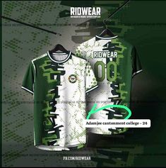 a green and white shirt with the words ridwear on it