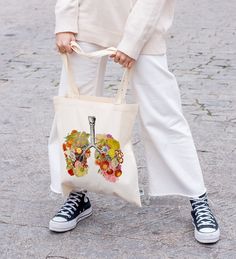 Flowery Lungs Tote Bag, now our top seller designs are avaliable to wear!! Use 100% Ecological cotton tote bag to be green! Say no to paper or plastic bags, environmental protection! This environmentally friendly reusable bag can withstand the wear and tear of daily use. It is a great school bag, grocery bag, car bag, etc. Take this bag to the farmers market, bookstore, picnic, beach and more!  Organic Cotton Tote details : Original illustrations made by Prrint! * Pocket inside to put your keys Recyclable Tote Canvas Bag For Gifts, White Recyclable Canvas Bag As Gift, Recyclable Tote Bag For Gift, Recyclable Cotton Canvas Bag Gift, Rectangular Recyclable Canvas Bag Gift, Eco-friendly Reusable Shoulder Bag For Gifts, Bags For College, Tote Bags For College, College Teacher