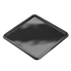 a black square tray with clouds in the sky behind it on a white background photo