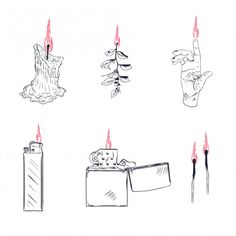 four different types of lighters with red flames coming out of the top and bottom