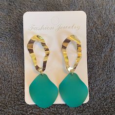 Jade Green And Gold Fashion Earrings Bright Gold Finish Lightweight Post Back Earrings Cheap Green Crystal Earrings For Party, Bright Gold, Earrings Color, Gold Fashion, Jade Green, Green Gold, Green And Gold, Gold Finish, Fashion Earrings