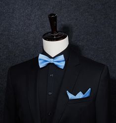 Classic solid bow tie Bow tie total length:19.6". Collar Size(Adjustable): 9"-17". Handkerchief Size: 12" x 12" Material: Satin Polyester Occasions for business/party/dating/wedding etc. Gifts as thanksgiving/Xmas/valentine's day/birthday etc. Package include: bow tie & handkerchief +Gift Box Dapper Blue Satin Bow, Dapper Blue Bow For Black Tie Events, Classic Blue Suit And Bow Tie Accessories, Dapper Blue Bow With Ties, Classic Blue Bow Tie And Suit Accessories, Blue Bow Tie For Black Tie Events, Classic Blue Satin Bow Tie, Blue Bow Tie For Business, Blue Satin Bow Tie