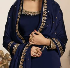 Navy Blue Designer Embroidered Silk Kurti Style Lehenga-Saira's Boutique