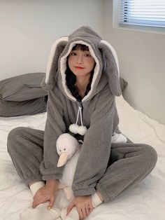 Sweet Gray Hooded Bodysuit Role Playing Anime Cartoon Rabbit Costume Cute Winter Warm Plush Pajamas Bunny Onesie Aesthetic, Pajamas Couple, Plush Pajamas, Hooded Bodysuit, Couple Home, Bunny Onesie, Rabbit Costume, Cartoon Rabbit, Rabbit Cartoon