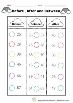 the before and after worksheet for numbers 1 - 10 with rainbows on it