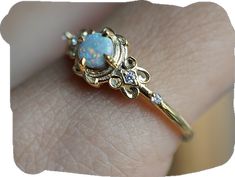 Victorian Opal Ring, Luxury Victorian Opal Ring, Victorian Yellow Gold Opal Ring With Cabochon, Victorian 14k Gold Cabochon Opal Ring, Victorian Style Gold Opal Ring With Multi-stone, Chantilly Lace, Timeless Elegance, Contemporary Design, Opal