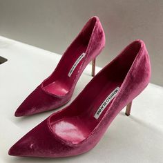 Gorgeous, Ultra Rare Hot Pink/Raspberry Pink Velvet Heels Excellent Condition Authenticity Guaranteed Comes In Original Box No Returns Please Reach Out With Any Questions 6.5 Pink Velvet Heels, Manolo Blahnik Pink, Pink Raspberry, Blahnik Shoes, Velvet Heels, Manolo Blahnik Shoes, Raspberry Pink, Pink Velvet, Manolo Blahnik