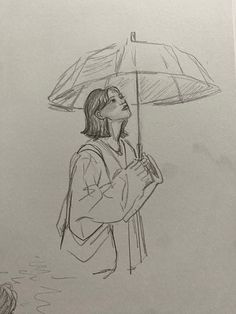 a drawing of a woman holding an umbrella