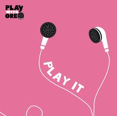 an advertisement for play it with two headphones attached to the ear and one plugged in