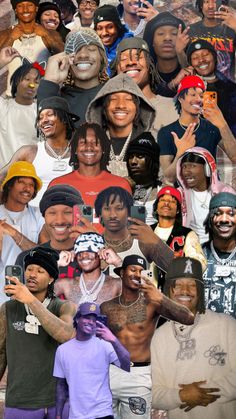 a collage of many different people smiling and posing for the camera with their hands in the air