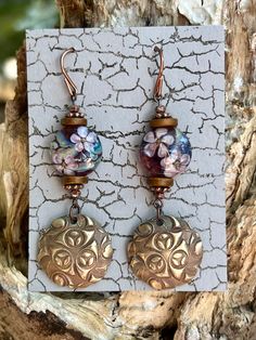 Handmade Drop Earrings Bronze Charms made by Paula Kroft Lampwork Beads made by Denise Smith DKS Lampwork Tarnish Resistent Copper Components Paper Beads, Lampwork Beads, How To Make Beads, Resin Jewelry, Etsy Australia, Jewelry Earrings Dangle, Etsy Earrings, Dangle Drop Earrings, Dangle Earrings