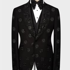 Please Allow Three Weeks For Processing And Delivery Thanks 14 Days Made To Order Limited Edition On The Site Www.Nanaloafers.Com Link In Bio Sizes 36r-50r Reasonable Offers Accepted Only Five Pieces: Jacket, Vest, Trouser, Bowtie, Shirt Material : 100% Silk Satin Embellished Elegant Tuxedo For Black-tie Events, Elegant Embellished Tuxedo For Black-tie Events, Elegant Black Tuxedo For Gala, Elegant Black Embellished Tuxedo, Black Embellished Tailored Tuxedo, Tailored Black Embellished Tuxedo, Black Embellished Fitted Tuxedo, Fitted Black Embellished Tuxedo, Luxury Tailored Embellished Tuxedo