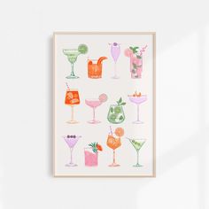 an art print with various cocktails on it