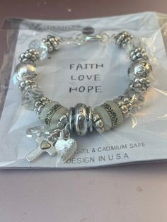 Faith Love Hope Silver Cross Beaded Bracelet Faith Love, Faith In Love, Cross Charms, Silver Cross, Charm Bracelets, Beaded Bracelet, Jewelry Bracelets, Accessory Gift, Charm Bracelet