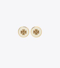 Kira Enamel Circle-Stud Earring: Women's Designer Earrings | Tory Burch Luxury White Enamel Earrings, White Enamel Round Earrings, White Round Enamel Earrings, White Earrings With Black Enamel, Tory Burch Earrings, Circle Earrings Studs, Circle Studs, Pearl Stud Earrings, Crystal Pearls