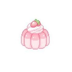 a pink cake with white frosting and a strawberry on top is shown in the pixel style