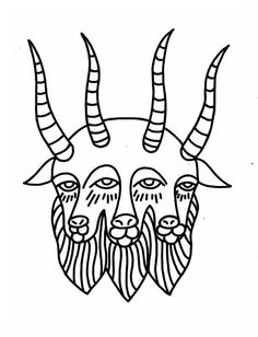 two horned heads with long horns on them