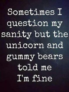 someones i question my sanitiy but the unicorn and gummy bears told me i'm fine