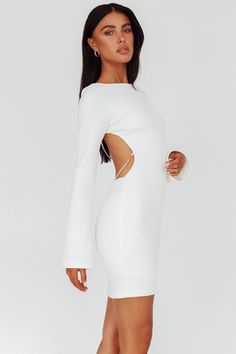 Shop the Lakshmi Long Sleeve Open Back Mini Dress White | Selfie Leslie Open Back Mini Dress, Selfie Leslie, Mini Dress White, Walking By, White Mini Dress, Dress White, Open Back, White Dress, Mini Dress