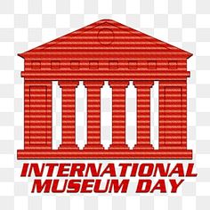 the international museum day logo with columns and pillars in red, on a white background