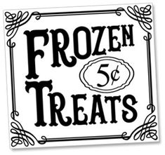 a sticker with the words frozen treats written in black and white on a white background