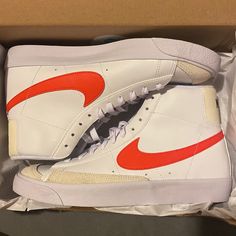 White With Orange Nike Sign Size 7y Never Worn Nike White High-top Sneakers With Gum Sole, Nike White High-top Sneakers With Cushioned Footbed, White Nike High-top Sneakers, White Nike Sneakers With Speckled Midsole, Nike White Sneakers With Speckled Midsole, White Nike High-top Synthetic Sneakers, Casual White High-top Synthetic Sneakers, Casual White High-top Sneakers With Speckled Midsole, White High-top Sneakers With Round Toe For Spring