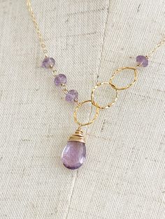 "14 kt gold fill necklace and Lavender Amethyst necklace.  18\" length" Crystal Handmade Jewelry, 2024 Beaded Jewelry Trends, Wire Necklace Diy, Pearls Jewelry Diy, Handmade Necklace Designs, Rose Gold Jewelry Set, Jewelry Booth, Pearl Art, Diy Jewelry Rings