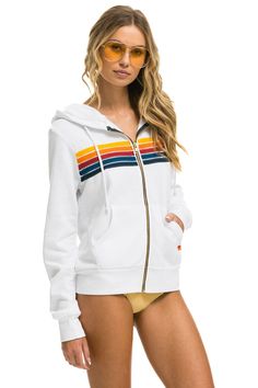 The 5 Stripe Hoodie is an Aviator Nation Classic!  You can't go wrong with this one! The most comfortable hoodie you'll ever own. Our single needle stitch work gives each garment a unique, one of a kind effect. All of our products go through an intense breaking-down process that gives them a vintage feel you'll love because it's broken in from day one of wearing it. You're going to live in this hoodie. - Hoodies are UNISEX sizing- Hand sewn in our own factory in the heart of Los Angeles- Tri-Blend Fabric: 50% polyester, 38% cotton, 12% rayon- Machine wash cold with like colors. Hang or tumble dry on low. Aviator Nation Hoodie, White Sweatpants, Boyfriend Hoodie, Stitch Work, Aviator Nation, Mens Cashmere, Womens Cashmere, Striped Hoodie, Crew Sweatshirts