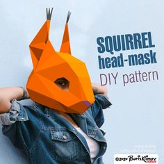 a woman wearing an orange mask with the words squirrel head - mask diy pattern