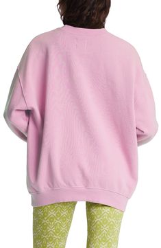 A tropical sun-faded graphic gives vacay vibes to this relaxed-fit crewneck sweatshirt cut from a cozy cotton-blend fabric. 29 1/2" length (size Medium) Crewneck 80% cotton, 20% polyester Machine wash, tumble dry Imported Trendy Boxy Fit Crew Neck Sweatshirt, Trendy Boxy Fit Crew Neck Sweater, French Terry Sweater With Ribbed Cuffs And Relaxed Fit, Relaxed Fit French Terry Crew Sweater, Relaxed Fit French Terry Sweatshirt With Ribbed Cuffs, Trendy French Terry Tops With Ribbed Cuffs, Casual Sweatshirt With Ribbed Cuffs And Relaxed Fit, Relaxed Fit Crew Neck Sweats With Ribbed Cuffs, Relaxed Fit Sweater For Spring Leisure