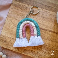 Rainbow Keychain 2 Rainbow Keychain, Tassel Keyring, Macrame Rainbow, Rainbow Bag, Name Card Holder, Teacher Lanyard, Large Macrame, Bag Clips, Boho Rainbow