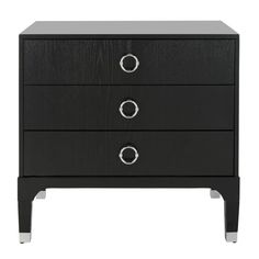 a black nightstand with two drawers on each side