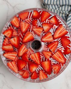 sliced strawberries in a food processor ready to be cooked