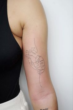 a woman's arm with a tattoo on it that has a hand holding a flower