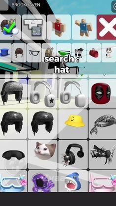 an image of various objects that are in the game, including headphones and hats